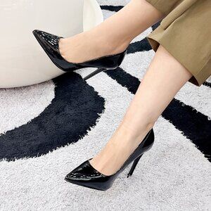 LURNYET BLACK PATENT Women Pointed-Toe Pumps with Stiletto 4 inch Heels